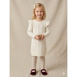 Carter's Little Girls Cable Knit Sweater Dress Sz 4T Ivory Cream Preppy Clean